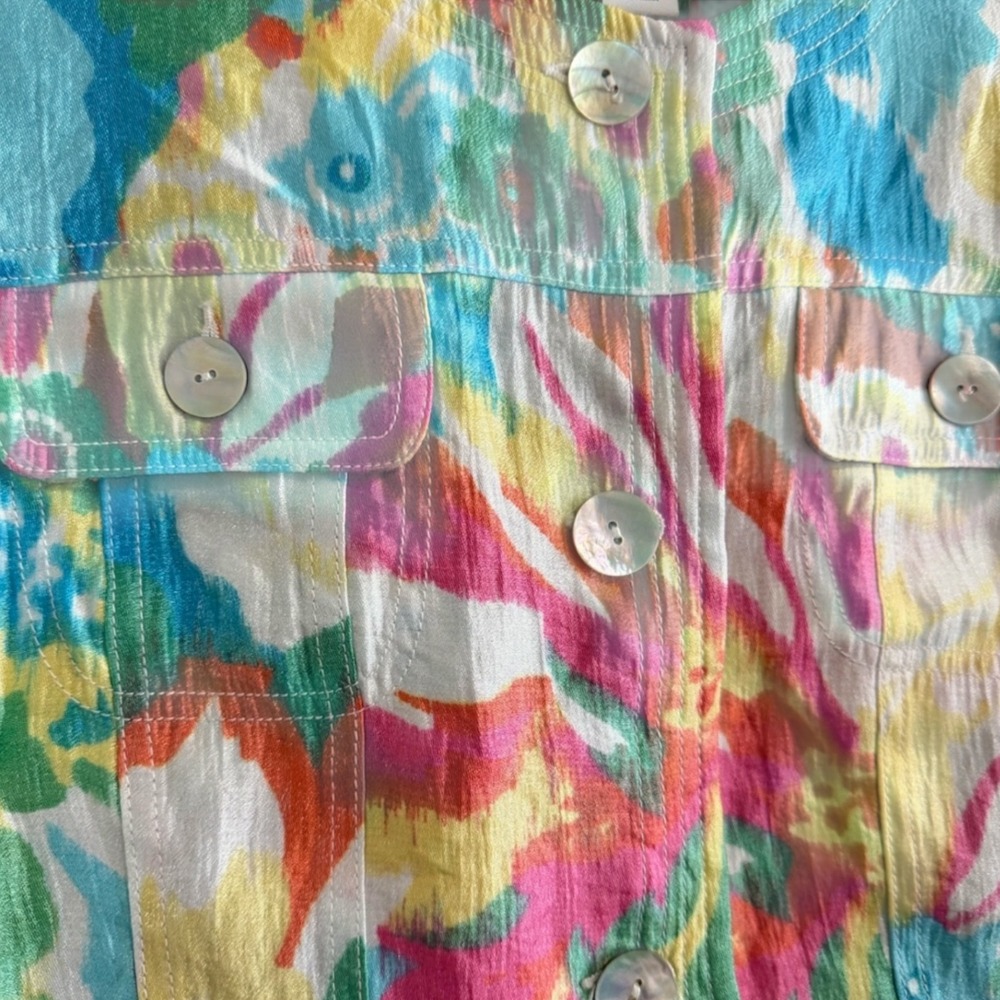 Ruby Rd Womens Floral Abstract Button Front Jacket Multi Color Size 12 - Picture 3 of 5